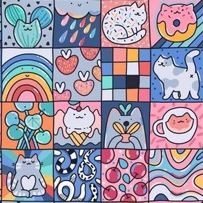 Extra cheerful happy cute kitty cats. 2 inch one square