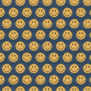 Smiley Face - Yellow on Navy - Medium