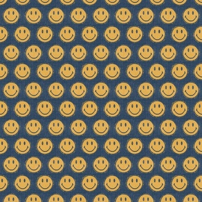 Smiley Face - Yellow on Navy - Small