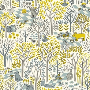 Picnic in the woods (blue and yellow)