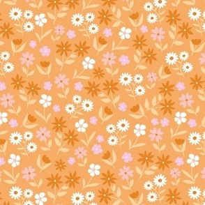 Wildflowers meadow ditsy flowers blossom garden delicate floral design summer orange blush pink seventies palette 