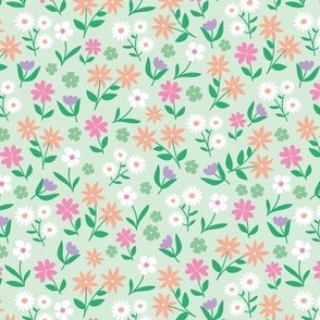 Wildflowers meadow ditsy flowers blossom garden delicate floral design summer orange blush pink mint green