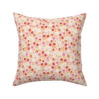Wildflowers meadow ditsy flowers blossom garden delicate floral design summer orange blush pink red on cream