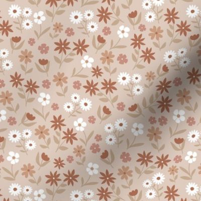 Wildflowers meadow ditsy flowers blossom garden delicate floral design fall seventies beige tan rust