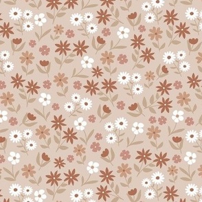 Wildflowers meadow ditsy flowers blossom garden delicate floral design fall seventies beige tan rust