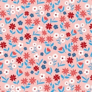 Wildflowers meadow ditsy flowers blossom garden delicate floral design red blue pink