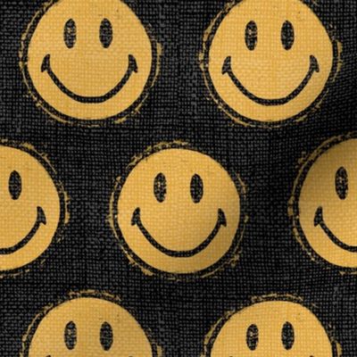 Smiley Face - Yellow on Black - Large