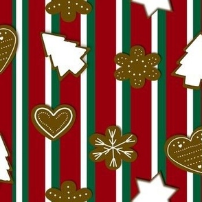 Gingerbread Cookies on Striped Background