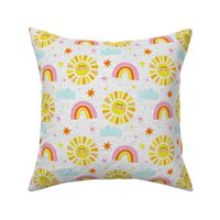 Rainbow Sun Shine Baby Room Fabric Summer Fabric Linen Texture, Kids Fabric