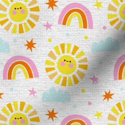 Rainbow Sun Shine Baby Room Fabric Summer Fabric Linen Texture, Kids Fabric