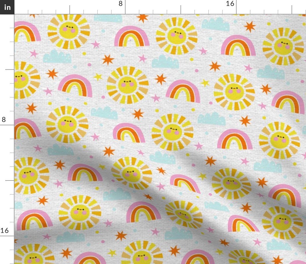 Rainbow Sun Shine Baby Room Fabric Summer Fabric Linen Texture, Kids Fabric