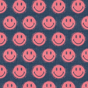 Smiley Face - Pink on Blue - Large 