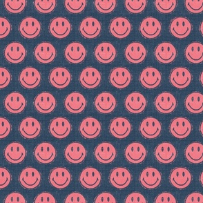 Smiley Face - Pink on Blue - Medium