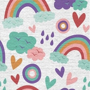 Rainbow Rain Clouds Baby Fabric Cute Linen Fabric Texture, Kids Fabric