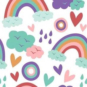 Rainbow Rain Clouds Baby Fabric Cute Cute Baby Fabric, Kids Pattern