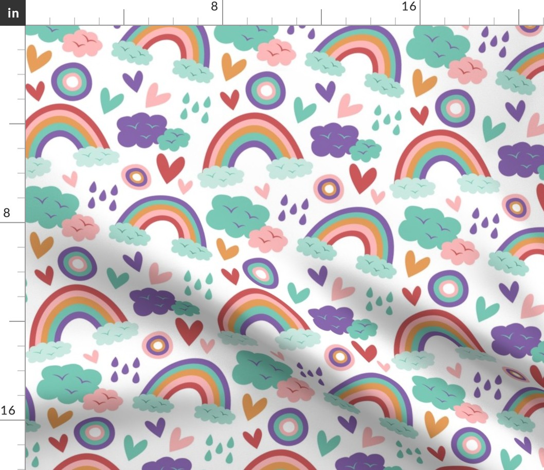 Rainbow Rain Clouds Baby Fabric Cute Cute Baby Fabric, Kids Pattern