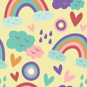 Rainbow Rain Clouds Baby Fabric Cute Cute Baby Fabric Light Yellow