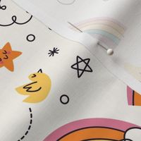 Rainbow Clouds Stars Doodle Sunshine Cute Kids Fabric, Teen Fabric