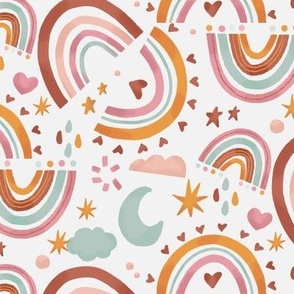 Rainbow BoHo Earth Tones Star Moon Clouds, Baby Fabric