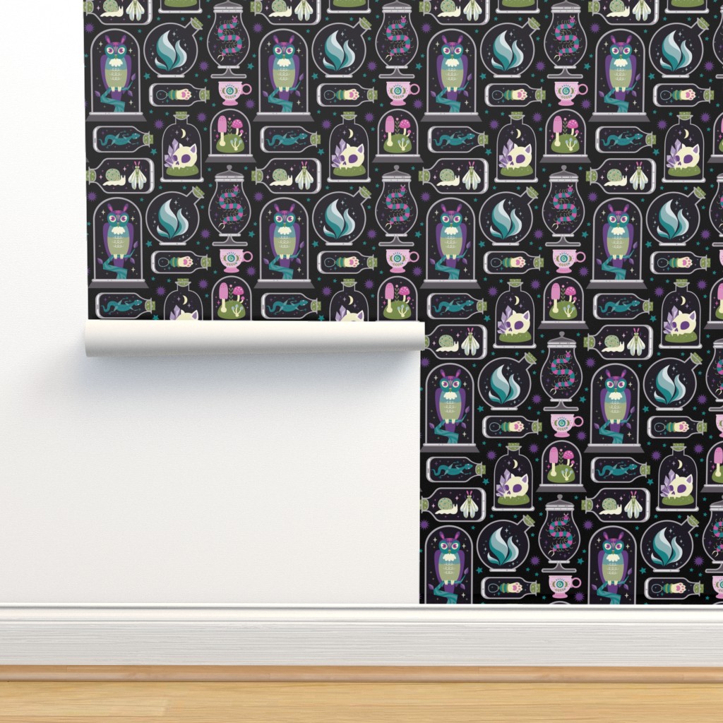 Witchy Treasury in Black Wallpaper | Spoonflower