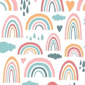 Rainbows BoHo Cute Baby Rainbow Fabric Hearts and Clouds