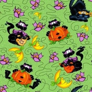 Halloween Black Cats Purple Bats
