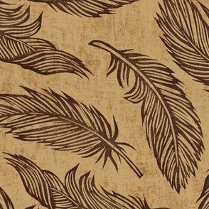 Dark Brown Feathers on Kraft Paper Colored Background
