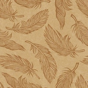 Rust Colored Feathers on Kraft Paper background