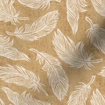 White Feathers On Gold Kraft Paper Background