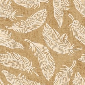 White Feathers On Gold Kraft Paper Background
