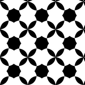 Black and white geometric tile black on white _large scale - geometrical shapes drops sympol flower star circle rhombus