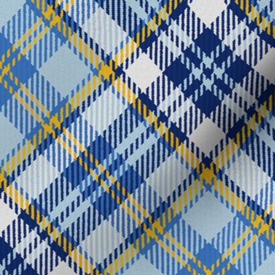 Sky Blue and Gold White Boxes Plaid 45 degree angle
