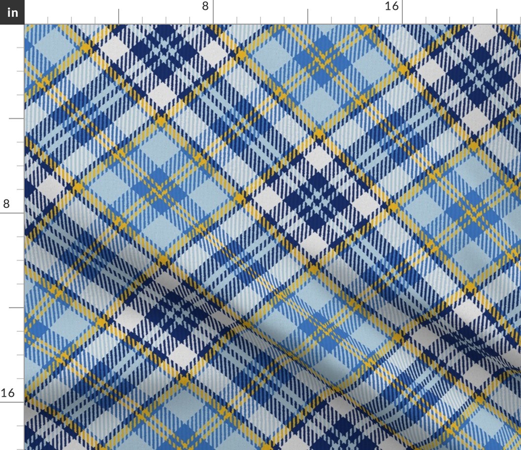 Sky Blue and Gold White Boxes Plaid 45 degree angle
