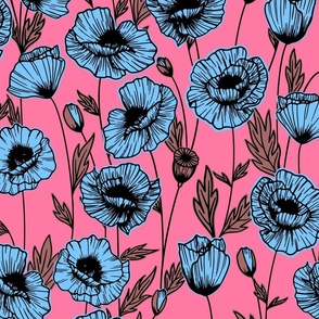 Poppies - Pink and Blue Large Scale