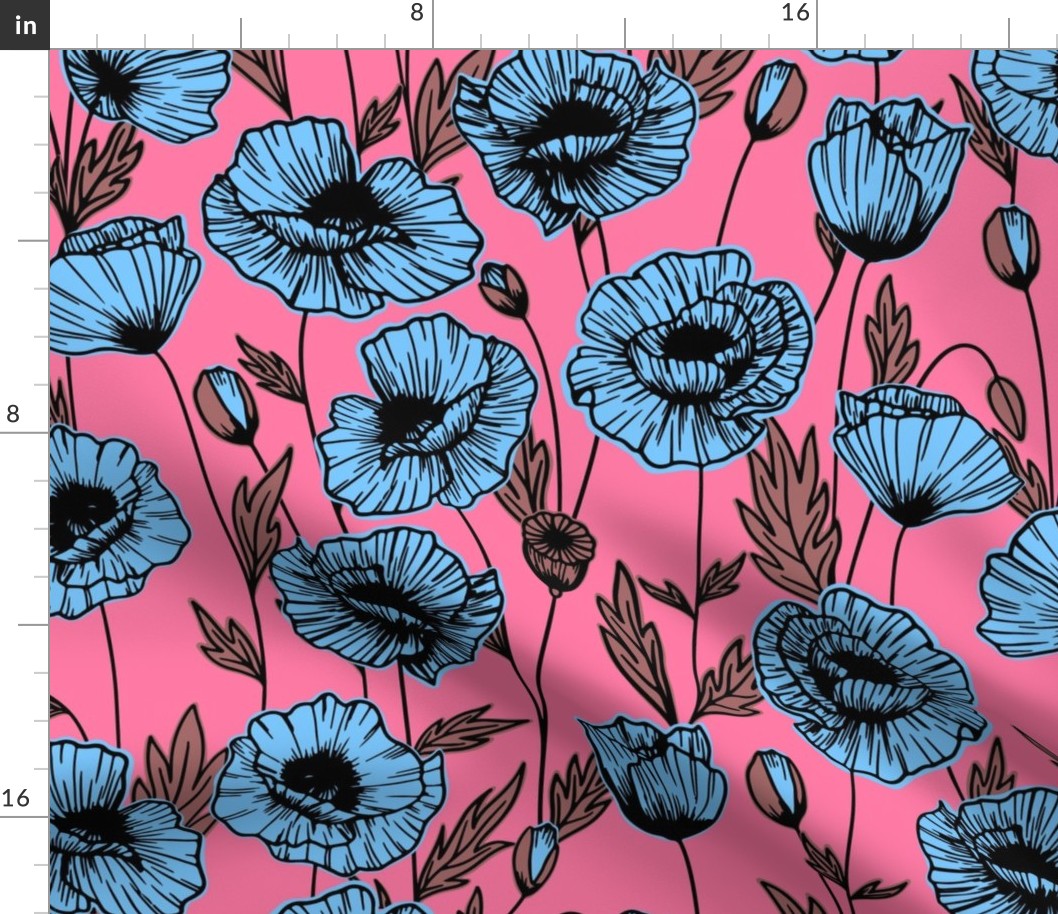 Poppies - Pink and Blue Large Scale