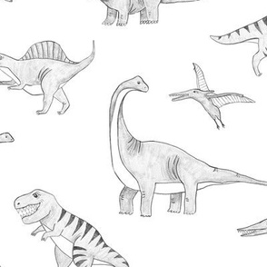 3 inch // Sketched Dinosaurs in Black and White Boys Bedroom Wallpaper
