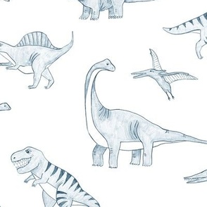 3 inch // Hand drawn dinosaurs in blue boys bedroom