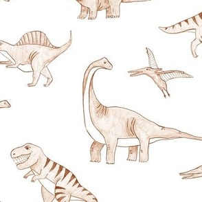 3 inch // Sketched Dinosaurs in Neutral Red Brown Earth Tones