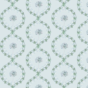 Ogee pale blue and green floral - Geometric