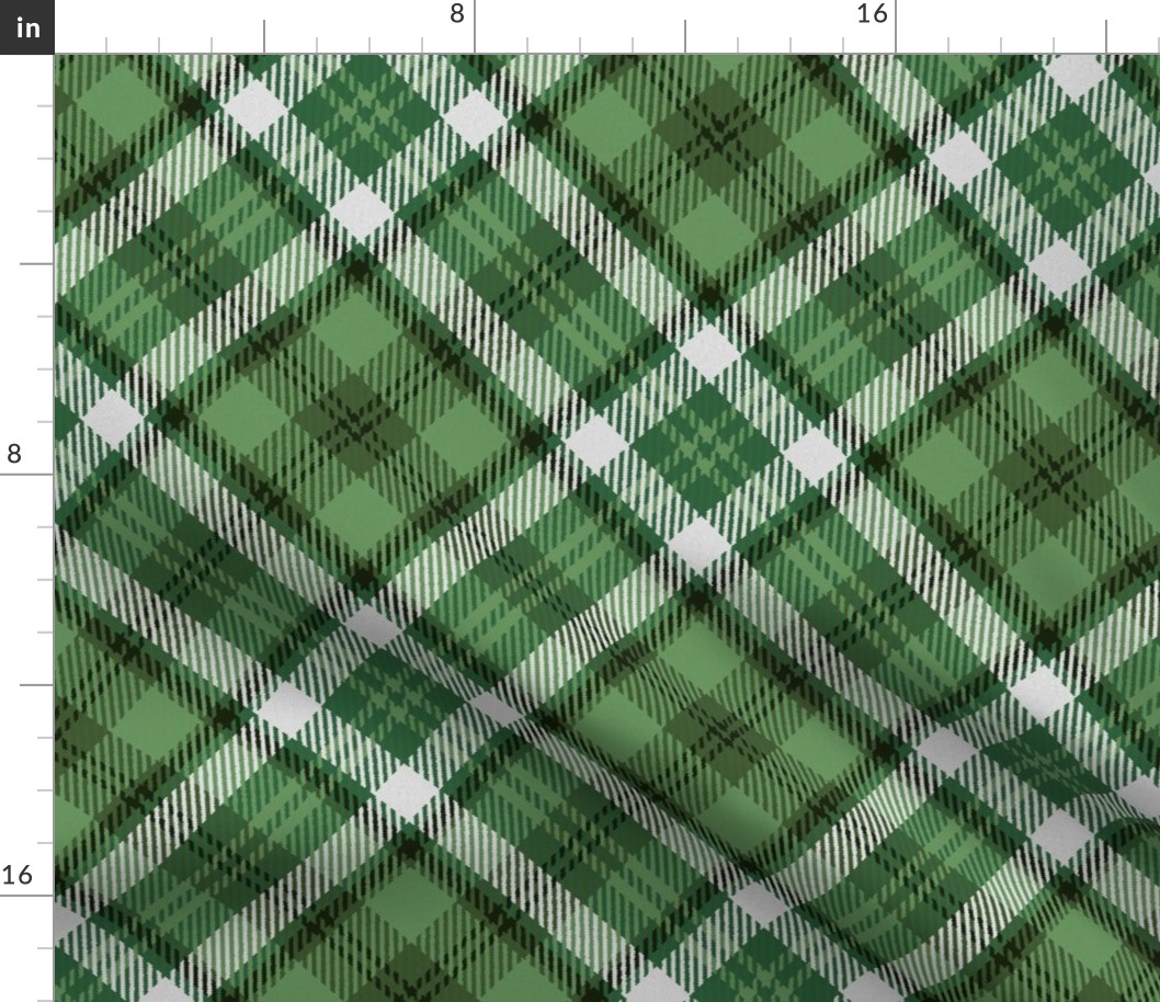 Forest Greens White Boxes Plaid Turned 45 Degrees