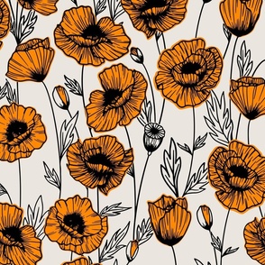 Poppies - Orange and Cream Large Scale