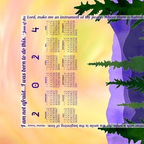2024 Calendar Inspirational Mountains and Forest TeaTowel Wall Hanging  