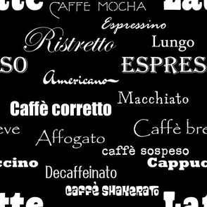 Italian coffees white on black