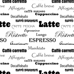 Italian coffees black on white