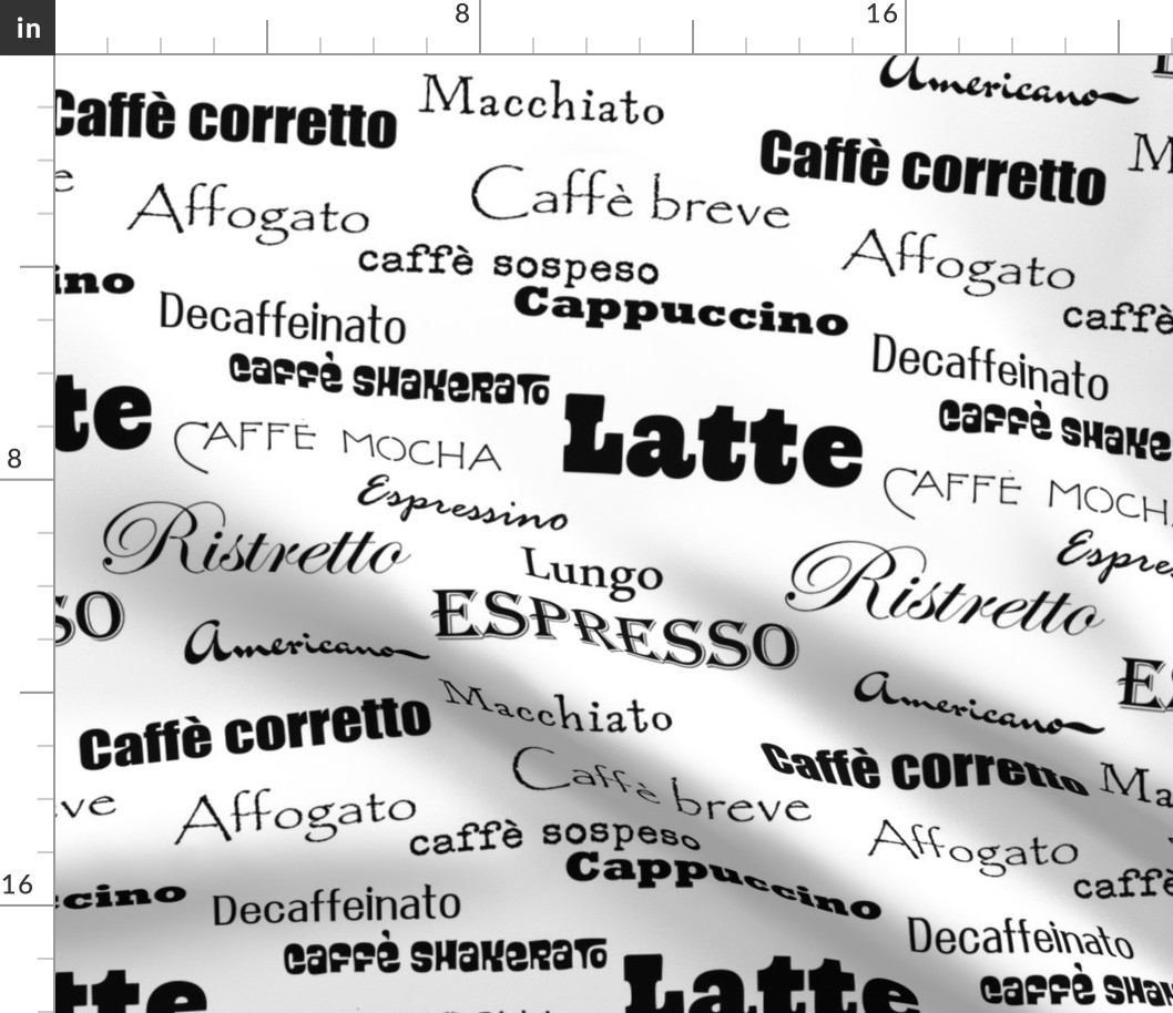 Italian coffees black on white