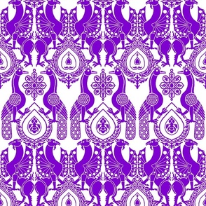 peacocks and dragons, purple on white