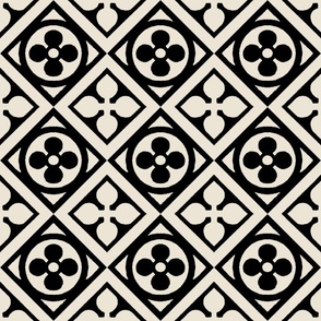 medieval tiles, flower and leaf, black and ivory