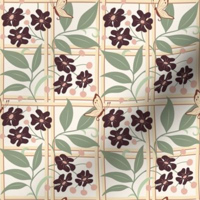 Medium Art and Crafts Trellis Inspired By William Morris with Cream Background