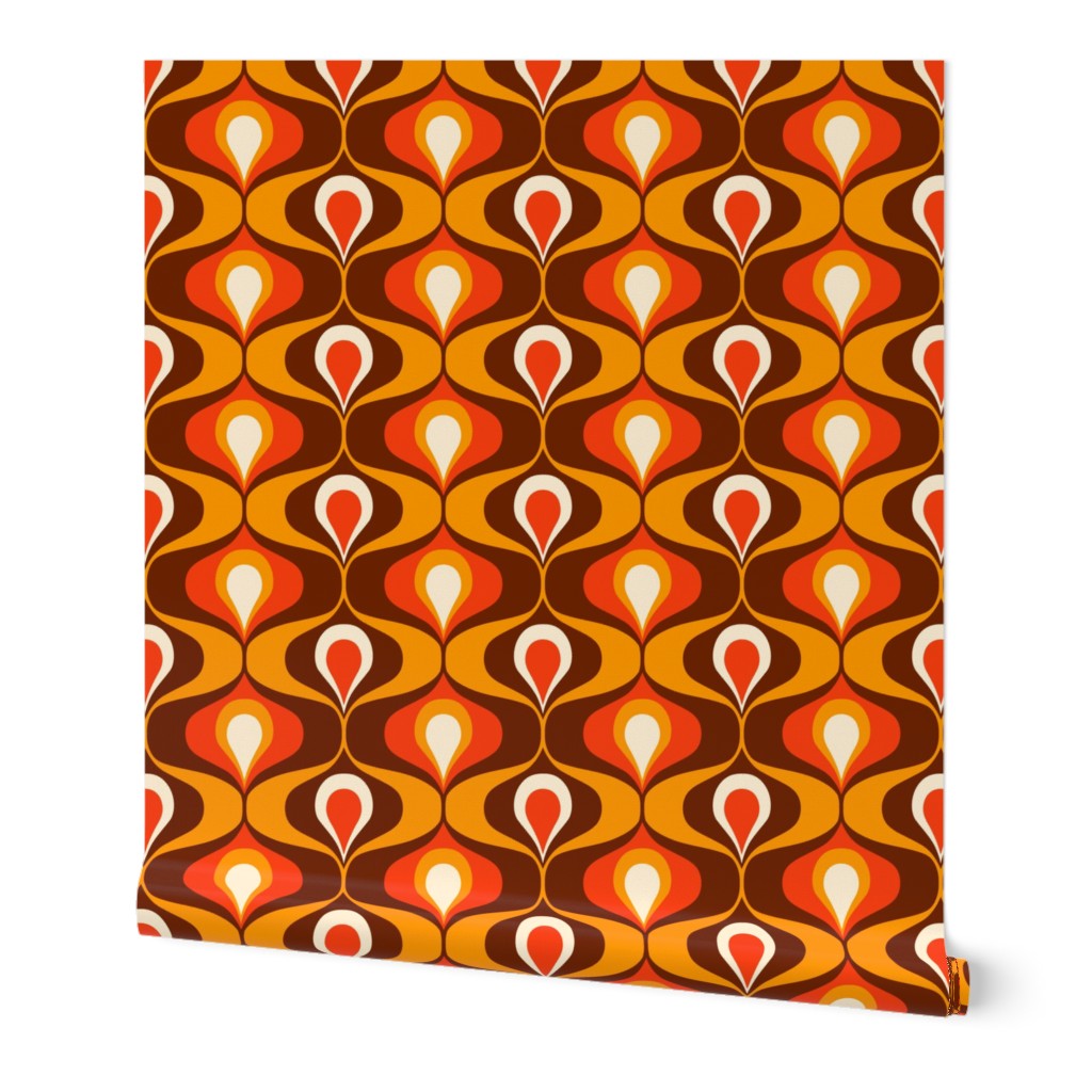 Retro 70s Ogee ovals orange brown medium