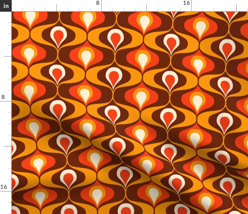 Retro 70s Ogee ovals orange brown medium Wallpaper